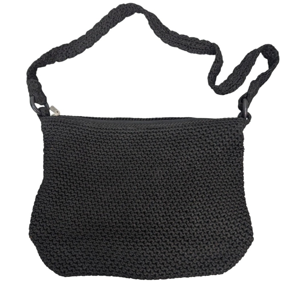 The Sak Crochet Knit Small Crossbody Purse Bag Black Zipper Hobo Y2K Minimalist